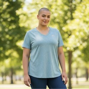 UNDER ARMOUR Women’s XL Blue Geometric V-Neck Golf T-Shirt Short Sleeve